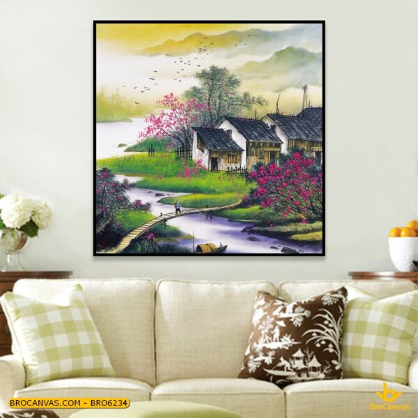 BRO6234 Tranh Canvas Treo Tường Phong Cảnh Nhà Quê Hương Rừng Núi