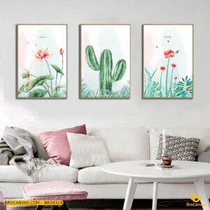 BRO6324 Tranh Canvas Cây Xương Rồng Cùng Những Cành Hoa