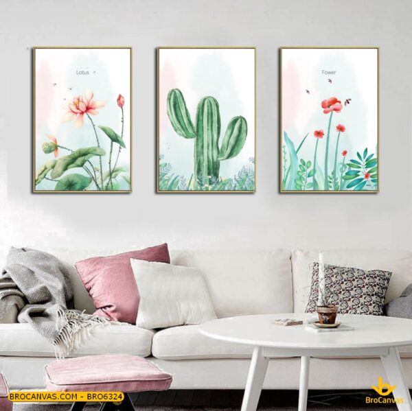 BRO6324 Tranh Canvas Cây Xương Rồng Cùng Những Cành Hoa