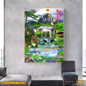BRO6344 Tranh Canvas Sơn Thủy Nước Chảy Sinh Tài Mẫu Đẹp