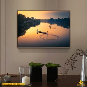 BRO6425 Tranh Phong Cảnh Ngư dân Việt Nam trên sông Hương nổi tiếng ở thành phố Huế