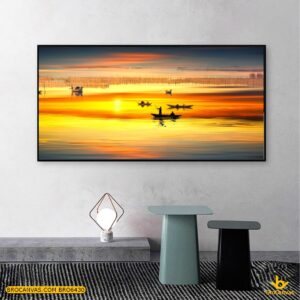 BRO6430 Tranh Ngư Dân Đánh Cá Phong Cảnh Hoàng Hôn tại Huế