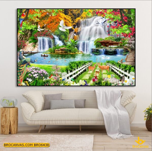 BRO6438 Tranh Phong Cảnh Thác Nước Sơn Thủy Hữu Tình Trong Xanh