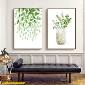 BRO6492 Tranh Canvas Lá Cây Sơn Dầu Treo Tường