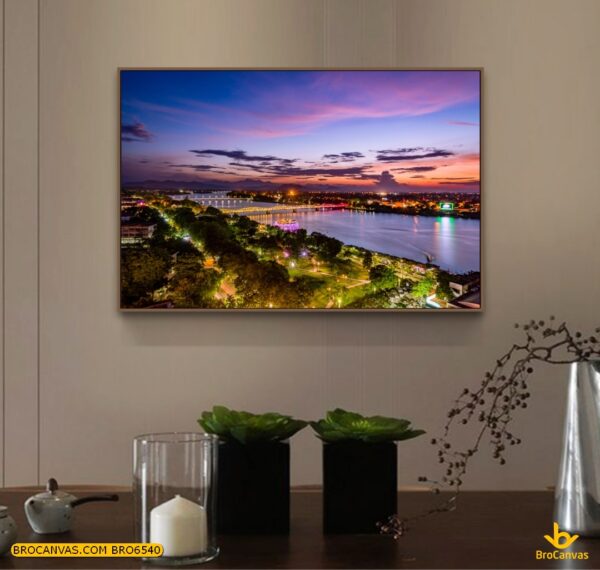BRO6540 Tranh Phong Cảnh Huế Sông Hương Cầu Tràng Tiền Về Đêm