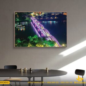 BRO6543 Tranh Phong Cảnh Cầu Tràng Tiền Huế Lên Đèn Về Đêm