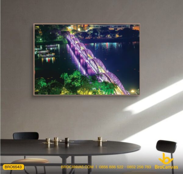 BRO6543 Tranh Phong Cảnh Cầu Tràng Tiền Huế Lên Đèn Về Đêm