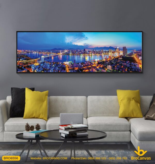 BRO6556 Tranh Phong Cảnh Đà Nẵng Về Đêm Toàn Cảnh Thành Phố
