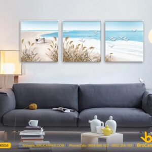 BRO6558 Tranh Bông Cỏ Lâu Phong Cảnh Biển Sơn Dầu