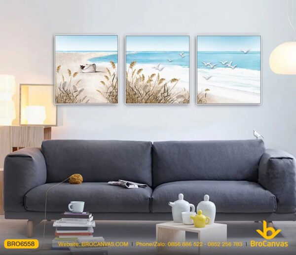BRO6558 Tranh Bông Cỏ Lâu Phong Cảnh Biển Sơn Dầu