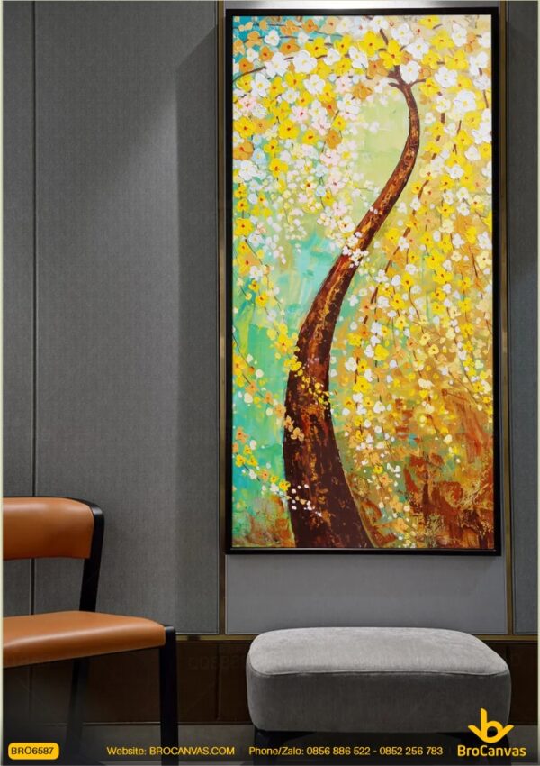 BRO6587 Tranh Hoa Mai Sơn Dầu Đẹp Treo Tường In Canvas
