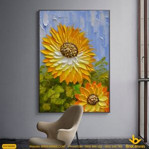 BRO6589 Tranh Hoa Hướng Dương Vàng Rực Sơn Dầu Nghệ Thuật In Canvas