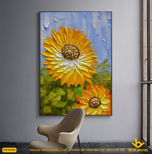 BRO6589 Tranh Hoa Hướng Dương Vàng Rực Sơn Dầu Nghệ Thuật In Canvas