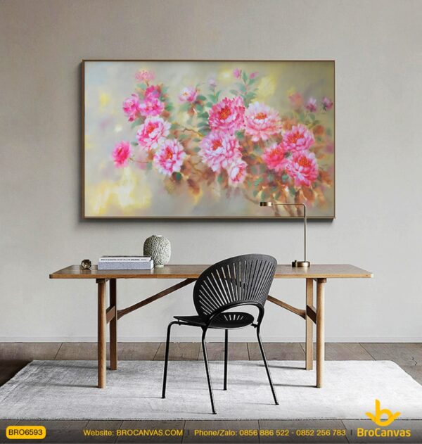 BRO6593 Tranh Cành Hoa Mẫu Đơn Sơn Dầu Mới Nhất Trang Trí Treo Tường In Canvas