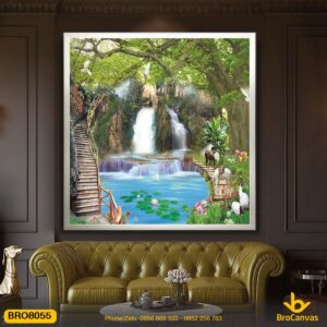 BRO8055 Tranh Canvas Sơn Thủy Dòng Suối Trong Rừng