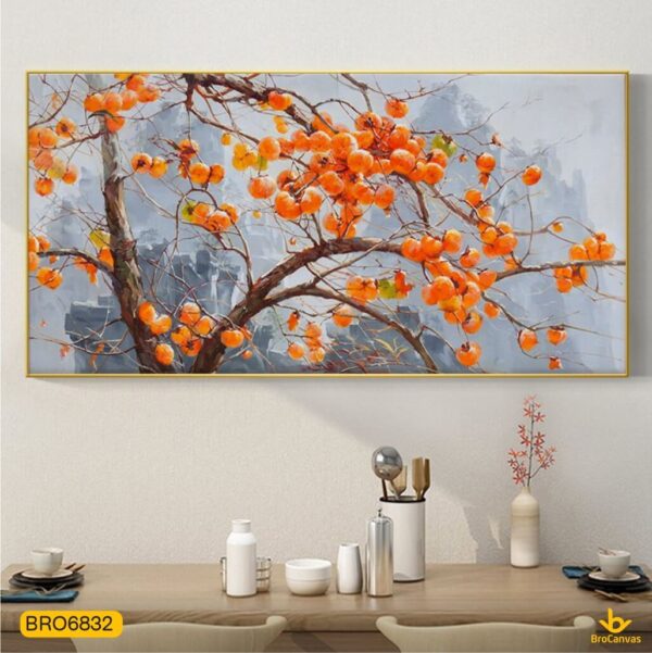 Tranh Cành Hồng Nặng Trĩu Sơn Dầu In Canvas Đẹp Treo Phòng Khách BRO6832