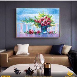 Tranh Canvas Hoa Hồng Bình Hoa Sơn Dầu In Canvas BRO6629