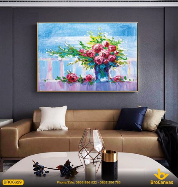 Tranh Canvas Hoa Hồng Bình Hoa Sơn Dầu In Canvas BRO6629