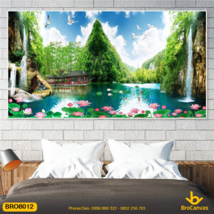 Tranh Đầm Sen Sơn Thủy Sông Núi Nghệ Thuật BRO8012