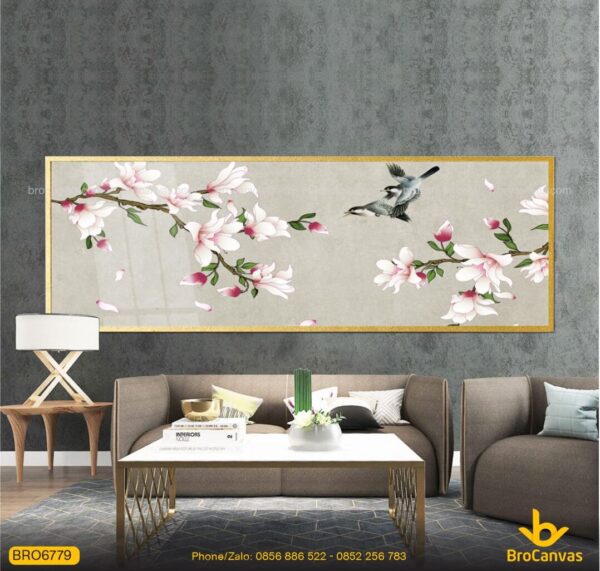 Tranh Hoa Sứ Và 2 Chú Chim Canvas treo tường trang trí phòng khách đẹp BRO6779