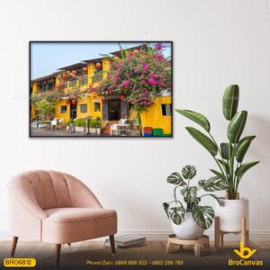 Tranh Phong Cảnh Hội An Cây Hoa Giấy Đỏ Đẹp BRO6812