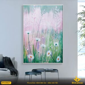 Tranh Sơn Dầu Hoa Cúc Trắng Treo Tường In Canvas Nhẹ Nhàng BRO6627
