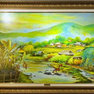 Tranh Sơn Dầu Phong Cảnh Trung Du Miền Núi Ngôi Làng Bên Suối VT062
