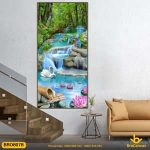 Tranh Sơn Thủy Đàn Thiên Nga Bơi Trên Suối BRO8078