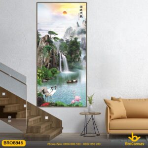 Tranh Sơn Thủy Hữu Tình Cặp Hạc Trắng Giữa Núi Rừng BRO8845