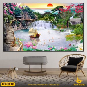 Tranh Sơn Thủy Thuận Buồm Xuôi Gió Sông Suối Đẹp BRO8010