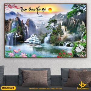 Tranh Thuận Buồm Xuôi Gió Kết Hợp Sơn Thủy Đẹp BRO8021