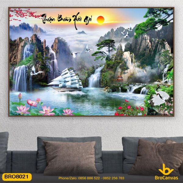 Tranh Thuận Buồm Xuôi Gió Kết Hợp Sơn Thủy Đẹp BRO8021