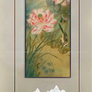 Tranh Trang Trí Treo Tường Hoa Sen Sơn Dầu Nghệ Thuật Và Chú Chim In Canvas BRO6789
