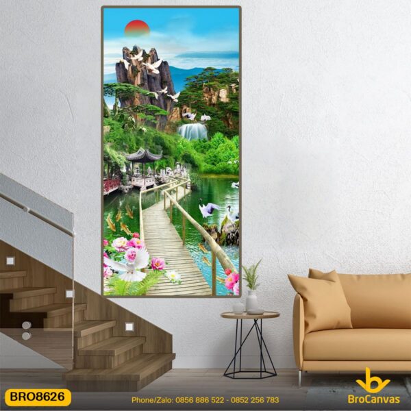 Tranh Treo Tường Sơn Thủy Cây Cầu Qua Suối BRO8626