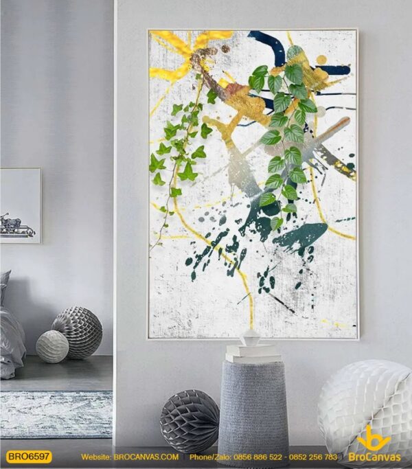 Tranh Trừu Tượng Lá Cây In Canvas Hiện Đại BRO6597