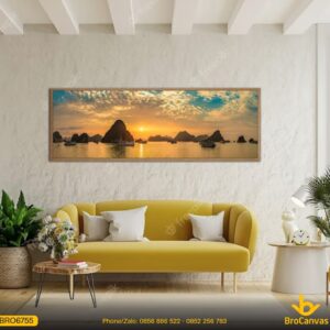 Tranh Phong Cảnh Hoàng Hôn Yên Bình Tại Vịnh Hạ Long BRO6755