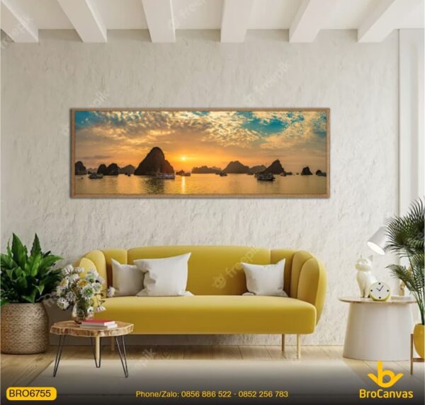 Tranh Phong Cảnh Hoàng Hôn Yên Bình Tại Vịnh Hạ Long BRO6755