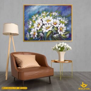 BRO2233 Tranh Canvas Sơn Dầu Những Đóa Cúc Trắng