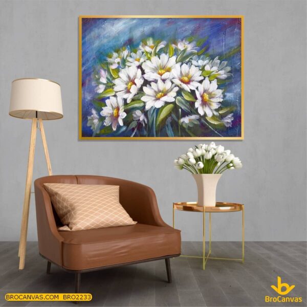 BRO2233 Tranh Canvas Sơn Dầu Những Đóa Cúc Trắng