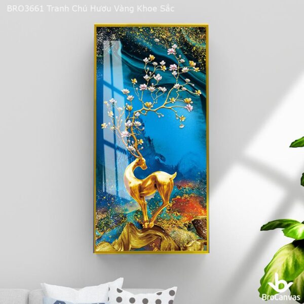 BRO3661 Tranh Chú Hươu Vàng Khoe Sắc