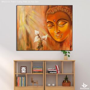 BRO3731 Tranh Tượng Phật Và Hoa Sen