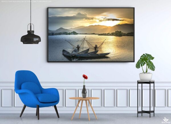 BRO4133 Tranh Người Nông Dân Cất Vó Buổi Chiều Tà