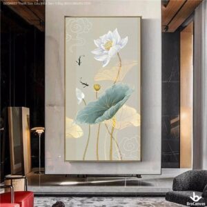 BRO4603 Tranh Sơn Dầu Hoa Sen Trắng
