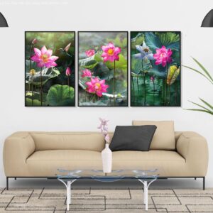 BRO4639 Bộ Ba Tranh Hoa Sen Tràn Đầy Sức Sống