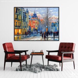 BRO4725 Tranh Sơn Dầu Phố Mùa Đông