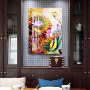 BRO5101 Tranh Hoa Sen Sơn Dầu Trừu Tượng Cổ Điển