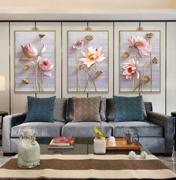 BRO5316 Tranh Hoa Sen In Canvas Phong Cách 3D Đẹp Nhất