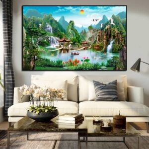 BRO5323 Tranh Phong Cảnh Treo Tường Sơn Thủy Hữu Tình In Canvas