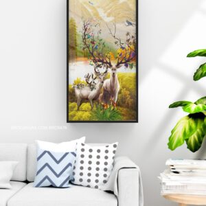 BRO5476 Tranh Canvas Gia Đình Hươu Dưới Ánh Nắng Chiều Thu
