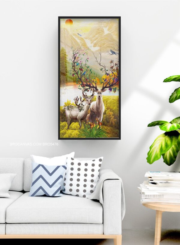 BRO5476 Tranh Canvas Gia Đình Hươu Dưới Ánh Nắng Chiều Thu